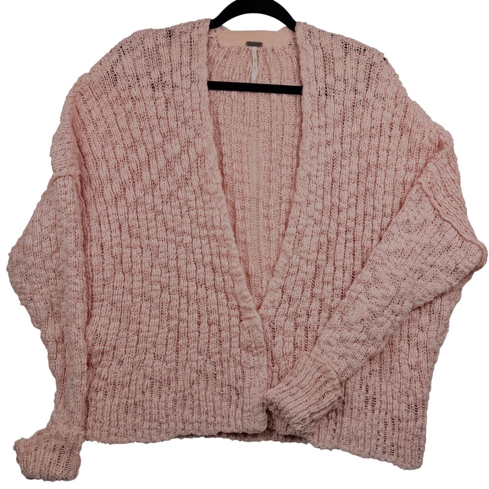 Free People Pink Oversized Chunky Knit Popcorn Cardigan Sweater Small